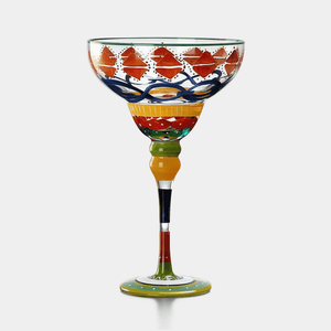 Colorful glass with geometric pattern on a white background