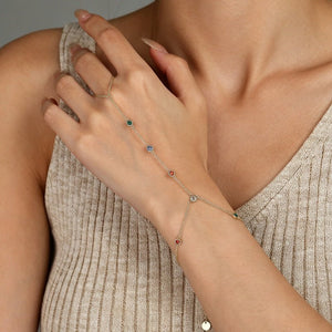 Multicolor CZ Bezel Hand Chain Ring Bracelet - Perimade & Co.