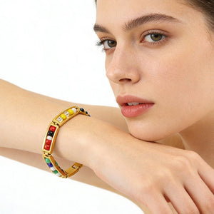 Multicolor Enamel Beaded Bangle Bracelet - Perimade & Co.