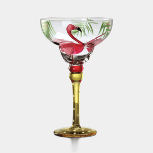 Decorative glass with flamingo design on a white background