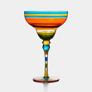 Colorful striped glass on a white background