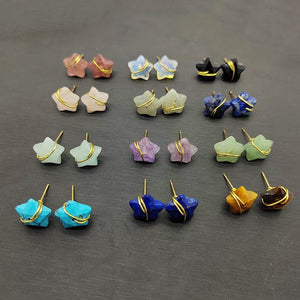 Natural Crystal Stone Star Wire Stud Earrings - Perimade & Co.