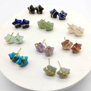 Natural Crystal Stone Star Wire Stud Earrings - Perimade & Co.