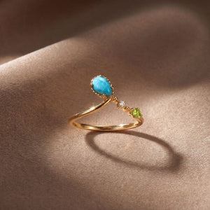 Natural Larimar Cabochon Teardrop Band Ring - Perimade & Co.