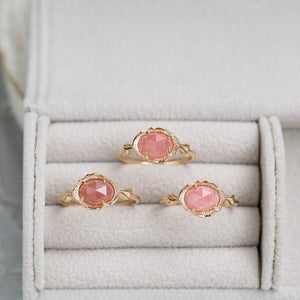 Natural Pink Stone Textured Frame Band Ring - Perimade & Co.