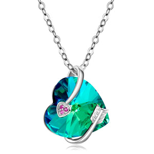 Ocean Blue CZ Cupid Arrow Heart Necklace - Perimade & Co.