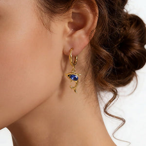Ocean Dolphin Blue Stone Drop Hoop Earrings - Perimade & Co.