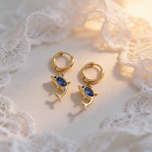 Ocean Dolphin Blue Stone Drop Hoop Earrings - Perimade & Co.