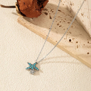 Ocean Starfish Turquoise CZ Charm Necklace - Perimade & Co.