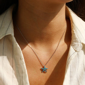 Ocean Starfish Turquoise CZ Charm Necklace - Perimade & Co.