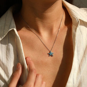 Ocean Starfish Turquoise CZ Charm Necklace - Perimade & Co.