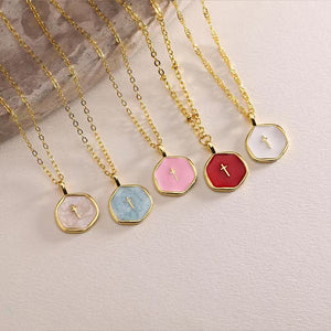 Octagon Enamel Cross Pendant Necklace - Perimade & Co.