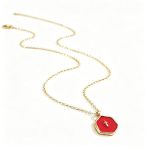 Octagon Enamel Cross Pendant Necklace - Perimade & Co.