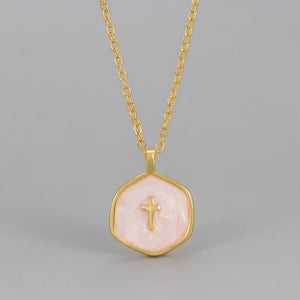 Octagon Enamel Cross Pendant Necklace - Perimade & Co.