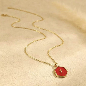 Octagon Enamel Cross Pendant Necklace - Perimade & Co.