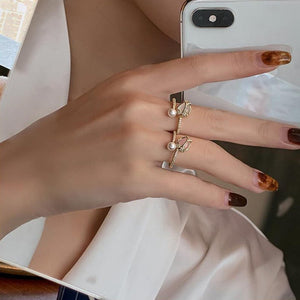 Opal Pink Tulip Flower Pearl Stacking Ring - Perimade & Co.