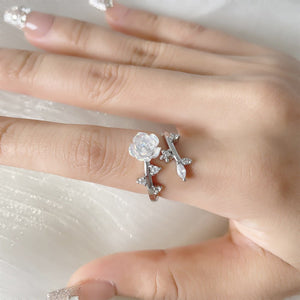 Opal Rose Flower Vine Leaf Adjustable Ring - Perimade & Co.
