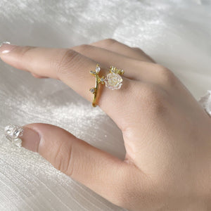 Opal Rose Flower Vine Leaf Adjustable Ring - Perimade & Co.
