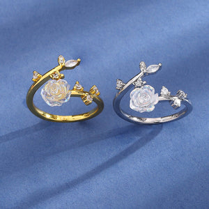 Opal Rose Flower Vine Leaf Adjustable Ring - Perimade & Co.