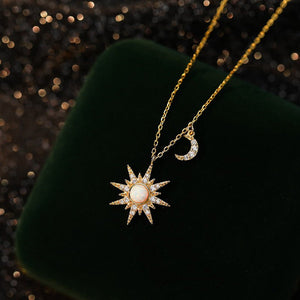 Opal Sun Moon Charm Pendant Necklace - Perimade & Co.