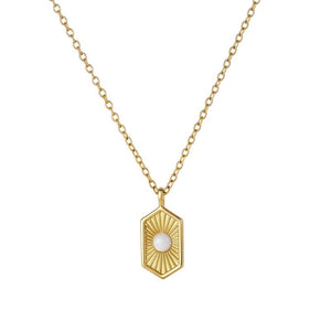 Opal Sunburst Rays Hexagon Charm Necklace - Perimade & Co.