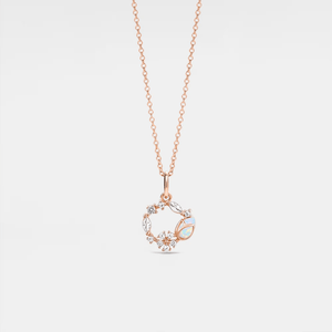 A gold-plated necklace with a solid 925 sterling silver circular charm featuring an opal tulip flower design, with cubic zirconia accents.