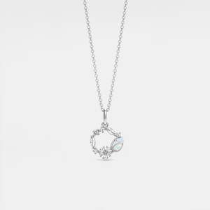 A gold-plated necklace with a solid 925 sterling silver circular charm featuring an opal tulip flower design, with cubic zirconia accents.