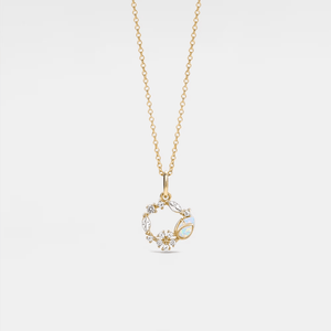 A gold-plated necklace with a solid 925 sterling silver circular charm featuring an opal tulip flower design, with cubic zirconia accents.