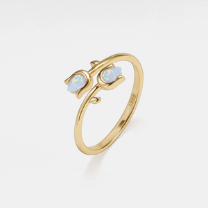 Opal Tulip Flower Stacking Bypass Ring - Perimade & Co.
