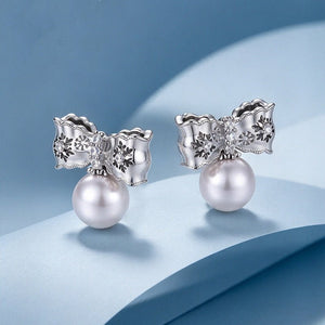 Open Snowflake Bow Pearl Drop Stud Earrings - Perimade & Co.