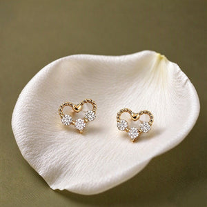 Openwork Beaded Heart Crystal Stud Earrings - Perimade & Co.