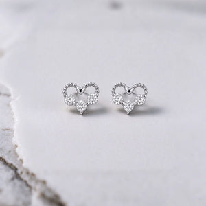 Openwork Beaded Heart Crystal Stud Earrings - Perimade & Co.