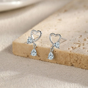 Openwork Heart Pear CZ Dangle Stud Earrings - Perimade & Co.