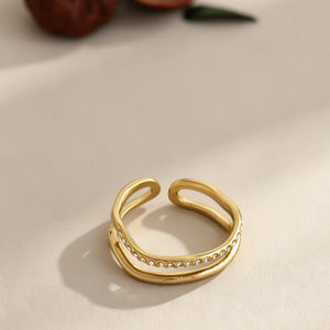 Organic Wave Double Layered Pave Open Ring - Perimade & Co.