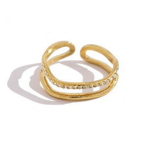 Organic Wave Double Layered Pave Open Ring - Perimade & Co.