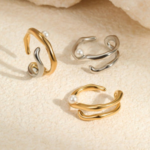 Organic Wavy Pearl Double Strand Open Ring - Perimade & Co.