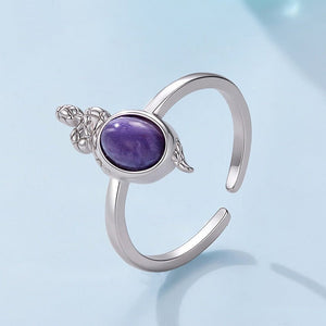 Oval Amethyst Cabochon Snake Stacking Ring - Perimade & Co.