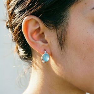Oval Aquamarine Stone Huggie Hoop Earrings - Perimade & Co.