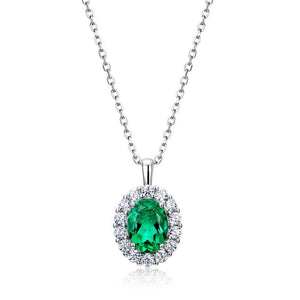 Oval - Cut Emerald Halo Pendant Necklace - Perimade & Co.