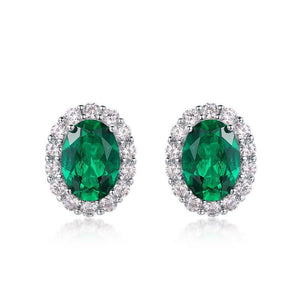 Oval - Cut Emerald Halo Wedding Stud Earrings - Perimade & Co.