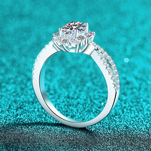 Silver ring with a diamond on a turquoise background