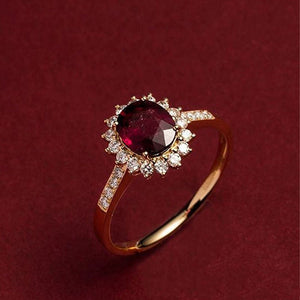 Oval - Cut Red Garnet Flower Statement Ring - Perimade & Co.