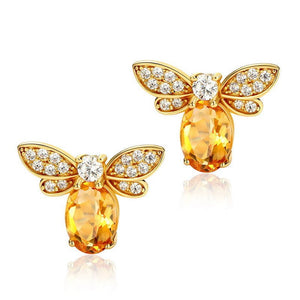 Oval - Cut Topaz Bee Statement Stud Earrings - Perimade & Co.