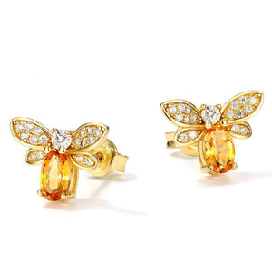 Oval - Cut Topaz Bee Statement Stud Earrings - Perimade & Co.