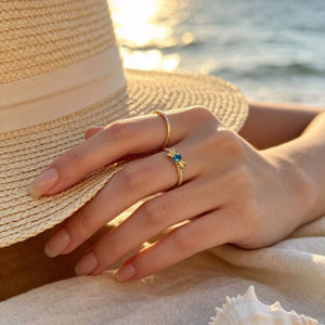 Oval CZ Pave Ribbon Bow Stacking Open Ring - Perimade & Co.