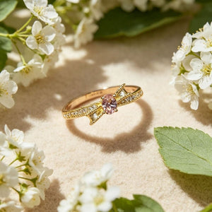 Oval CZ Pave Ribbon Bow Stacking Open Ring - Perimade & Co.