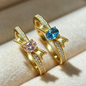 Oval CZ Pave Ribbon Bow Stacking Open Ring - Perimade & Co.