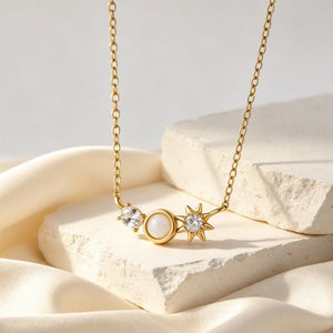 Oval CZ Sunburst Opal Smile Charm Necklace - Perimade & Co.