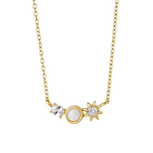 Oval CZ Sunburst Opal Smile Charm Necklace - Perimade & Co.