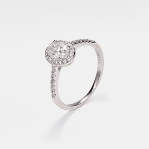 Oval Moissanite Halo Pave Engagement Ring - Perimade & Co.